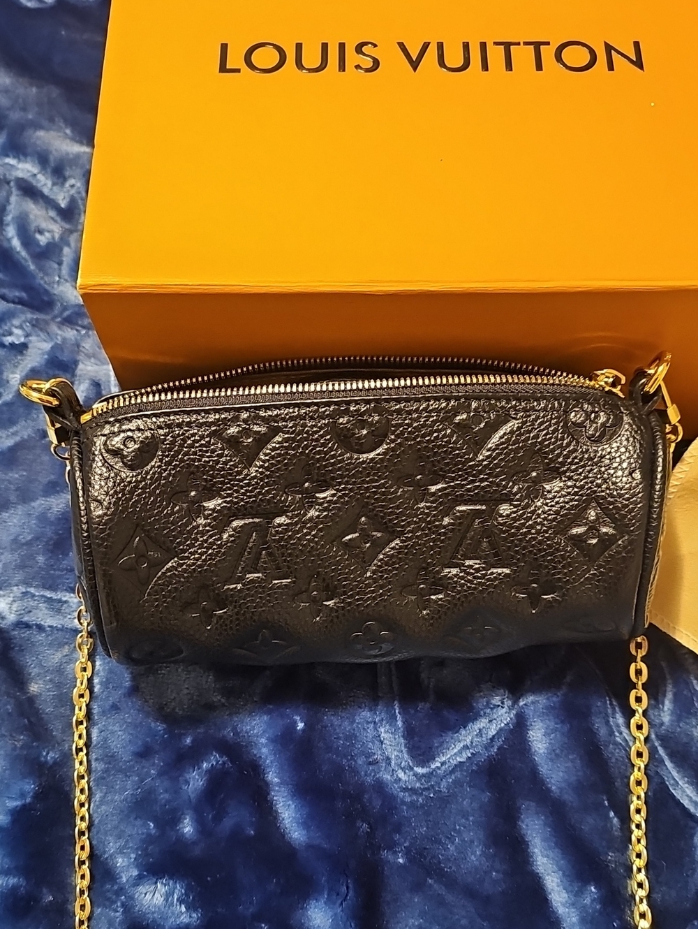 Louis Vuitton Black Embossed Monogram Mini Chain Bag with Gold Hardware
